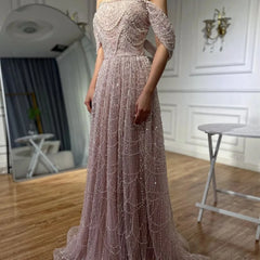 LBSFY  -Pink Beaded Glitter One Shoulder Wedding Dress A-line vestidos de noche Land-Length