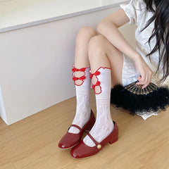 Lbsfy Women's Socks Spring Summer New Chinese Vintage Cheongsam Disc Buckle Fashion Sock Mid-tube Socks Thin Sweet Lace Mesh Pile Sock