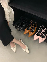 LBSFY  -  Black/Beige/Brown/Pink Women Sandals Pointed Toe Summer Dress Shoes Thin Mid Heels Back Strap Party Slides Mules Shoes 35-39