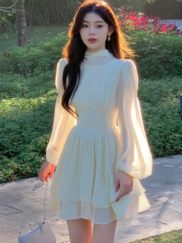 LBSFY -Elegant Long Sleeve Evening Dresses for Women Spring Slim Lace Up A-Line Party Prom Casual Dress Fashion French Female Clothing