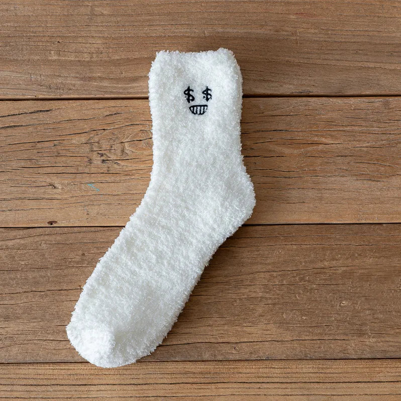 Lbsfy Socks Women White Graffiti Mink Fleece Socks Autumn Winter Short Mid-tube Crew Warm Coral Fleece Sleeping Kawaii Cute Soft Socks