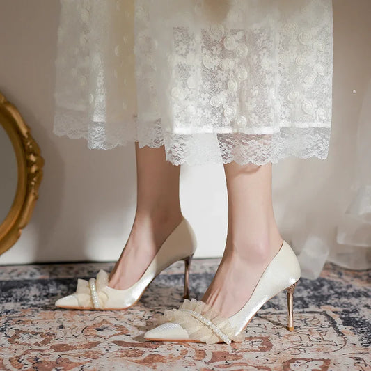 LBSFY  -  Pointed high heels, women's thin heels, new style wedding shoes, high feeling, Xiuhe wedding dress, annual meeting single shoes
