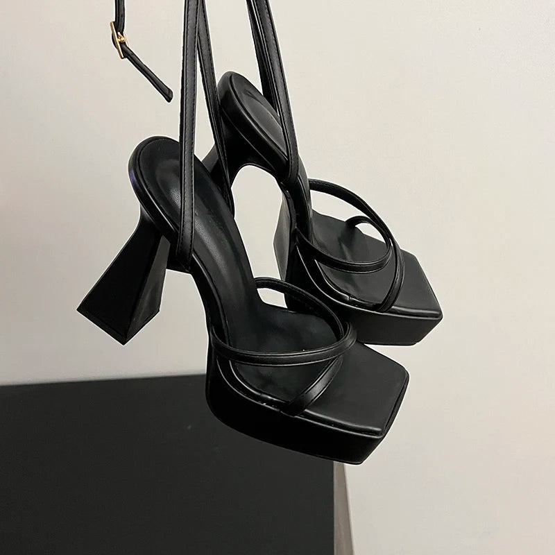 LBSFY  Narrow Band Platform Women Sandals Shoes Fashion Open Toe Summer High Heel Party Dress Ladies Sandalias Shoes