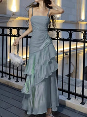 LBSFY -Women's Ruffles Elegant Sexy Mermaid Dresses French Princess Slim Fit Zipper Party Long Dress 2025 New Fashion Prom Evening Robe