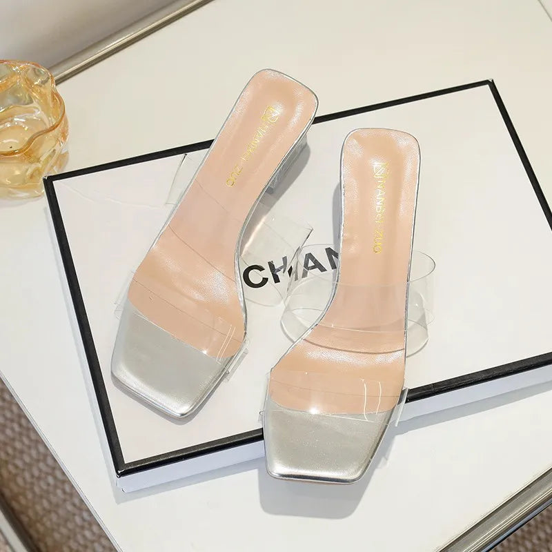 LBSFY -Plus Size 35-43 women's Shoes Summer Concise Slippers Square Toe Shallow Slippers High Quality Luxury Slippers