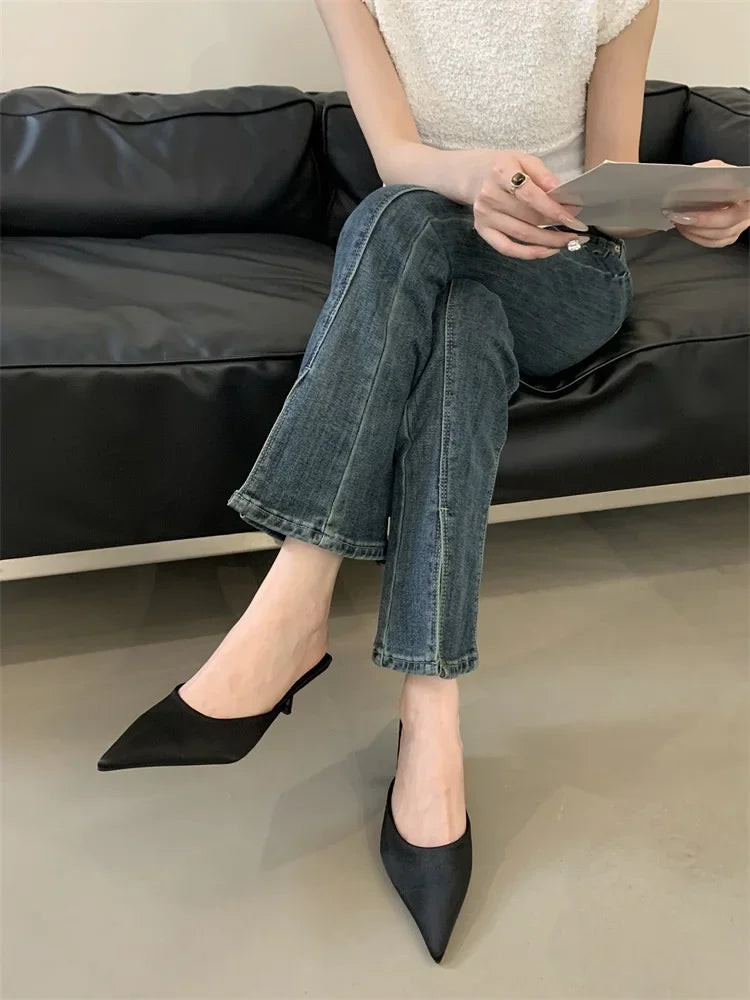 LBSFY -Spring New Leopard Print Women Slipper Pointed Toe Thin Low Heel Sandal Ladies Mules Shoes Zapatos Mujer