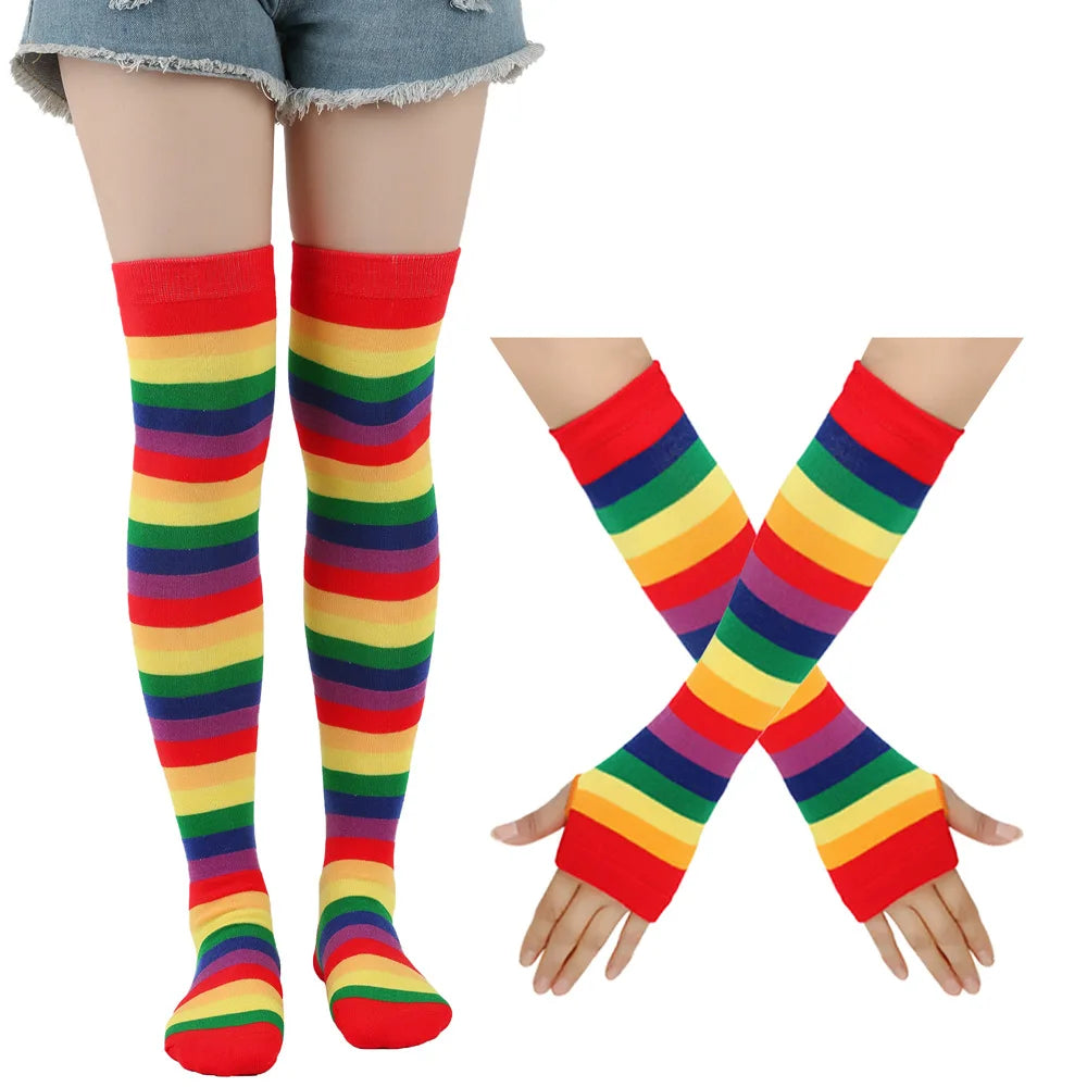 Lbsfy 2Pair/Set Women Gothic Punk Over Knee Long Stripe Socks Girl Arm Sleeve Gloves Thigh High  Hosiery Sweet Cute Christmas Gift