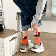 Lbsfy Fashionable and versatile Contrast colored socks women's high top pile up socks Korean version of spring/summer cotton socks