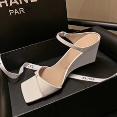 LBSFY  -  Wedge Sandals Women Square Toe Slingback High Heels Open-toe Flip Flop Women Summer Fashion Brand Designer Slippers Female Pumps