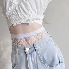 Lbsfy Women Summer Sexy White High Waist Fishnet Stocking Lolita Tights Panty Knitting Pantyhose Mesh Lingerie Cosplay Accessories