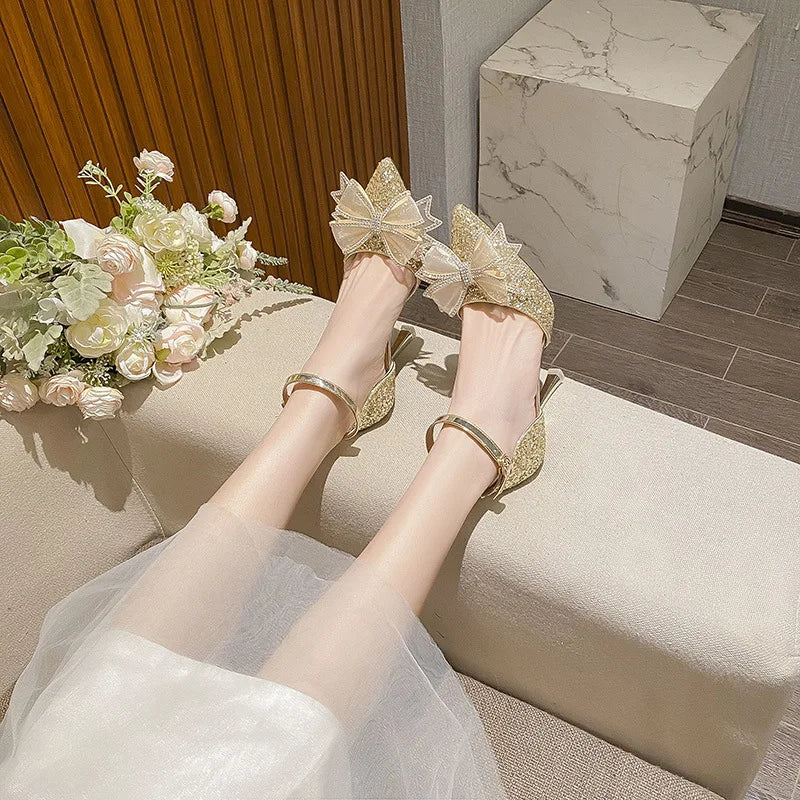 LBSFY  -  Size 31-43 Silver High Heels Women's Shoes Small Size Wedding Dress Bridesmaid Thin Heels