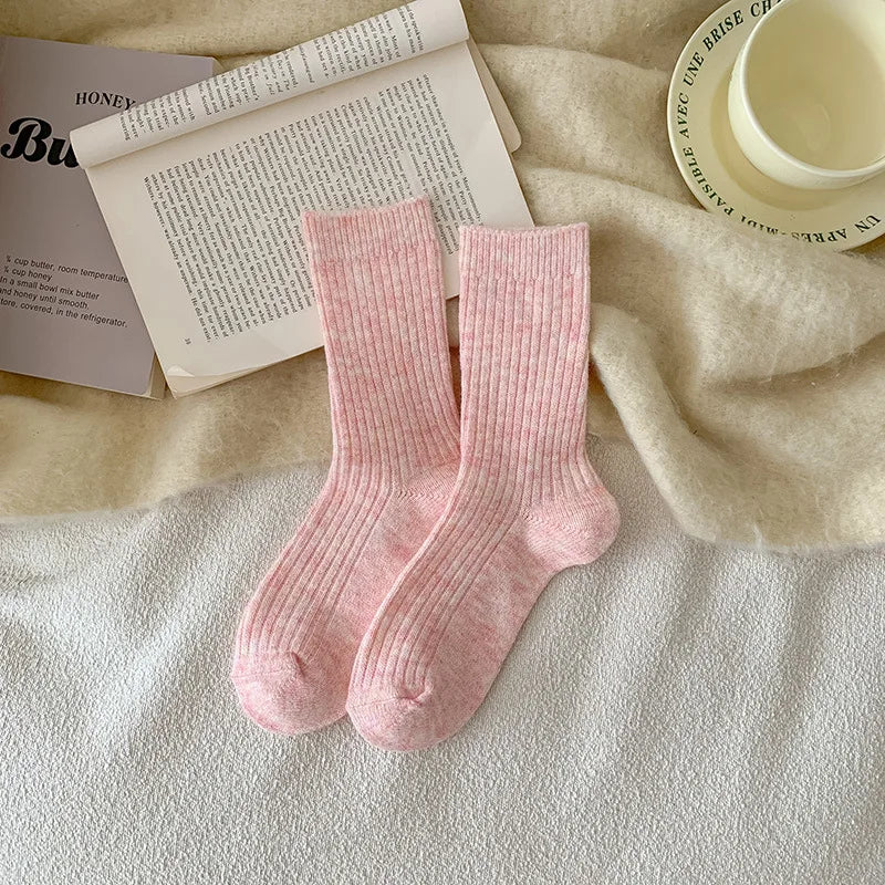 Lbsfy Warm Autumn Cashmere Thick Wool White Socks Women Winter Thicken Warm Harajuku Socks Cute Thermal Japanese Fashion Solid Color