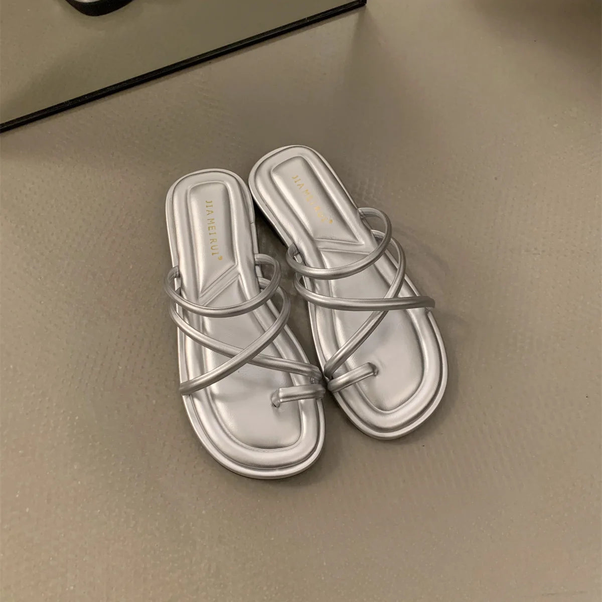 LBSFY -Summer Women Slippers Shoes Low Round Heel Narrow Band Gladiator Casual Sandal Ladies Casual Outdoor Beach Slides