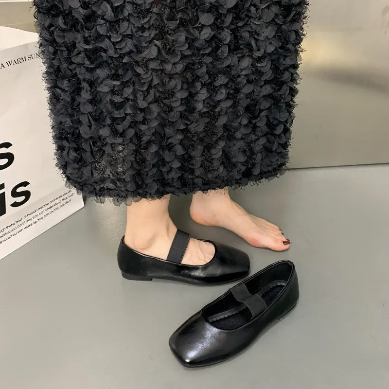 LBSFY -Square Toe Women Flats Shoes Mary Jane Shoes Fashion Shallow Elastic Band Spring Autumn Ladies Comfort Soft Sole Shoes