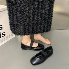LBSFY -Square Toe Women Flats Shoes Mary Jane Shoes Fashion Shallow Elastic Band Spring Autumn Ladies Comfort Soft Sole Shoes