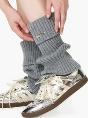 Lbsfy 1 Pair White Black Women Pleated Pile Metal Tags Socks Japanese Style Lolita Girls Autumn Winter Loose Striped Ankle Socks