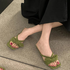 LBSFY  Summer Women Fashion Butterfly-knot Slippers Casual Open Toe Beach Vacation Slides Party Dress Shoes