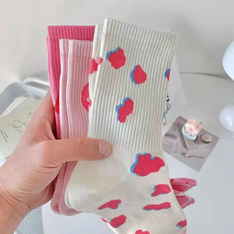 Lbsfy Women's Socks Love Print Pink White Kawaii Harajuku Streetwear Skateboard Cute Fashion Sports Socks Girls Gift Calcetines Mujer