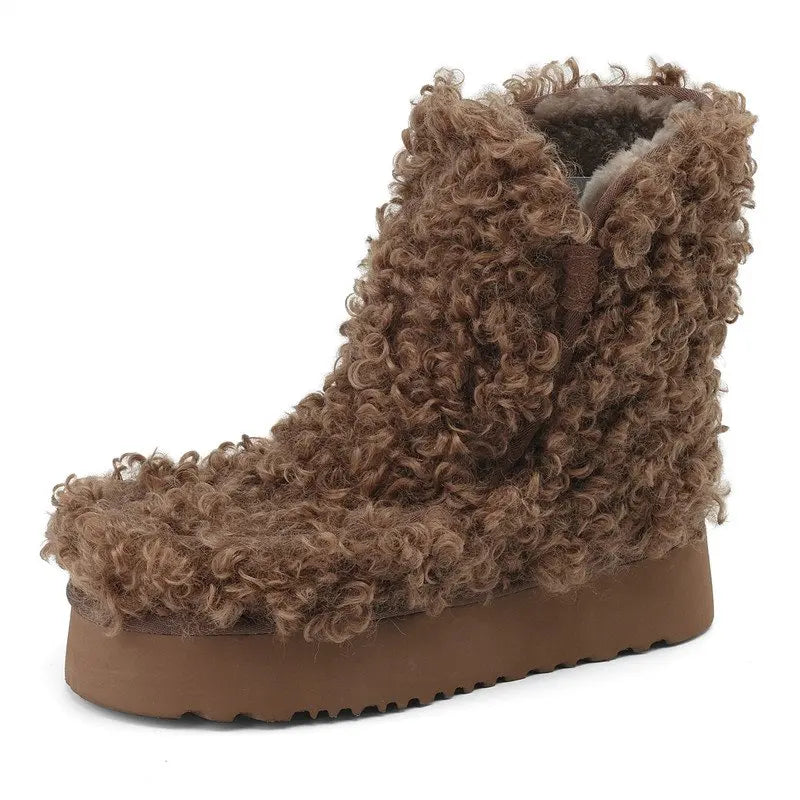 LBSFY  -  Size 35-41 New Fur Snow Boots Women Nature Wool Warm Winter Boots Fashion Pink Brown Platform Ankle Boots Ladies Shoes