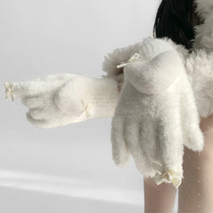 Lbsfy White Jk Love Bow Pearl Gloves Fullfinger Otter Rabbit Fur Gloves Y2K Sweet Knitted Mittens Winter Warm Thickened Cycling Gloves