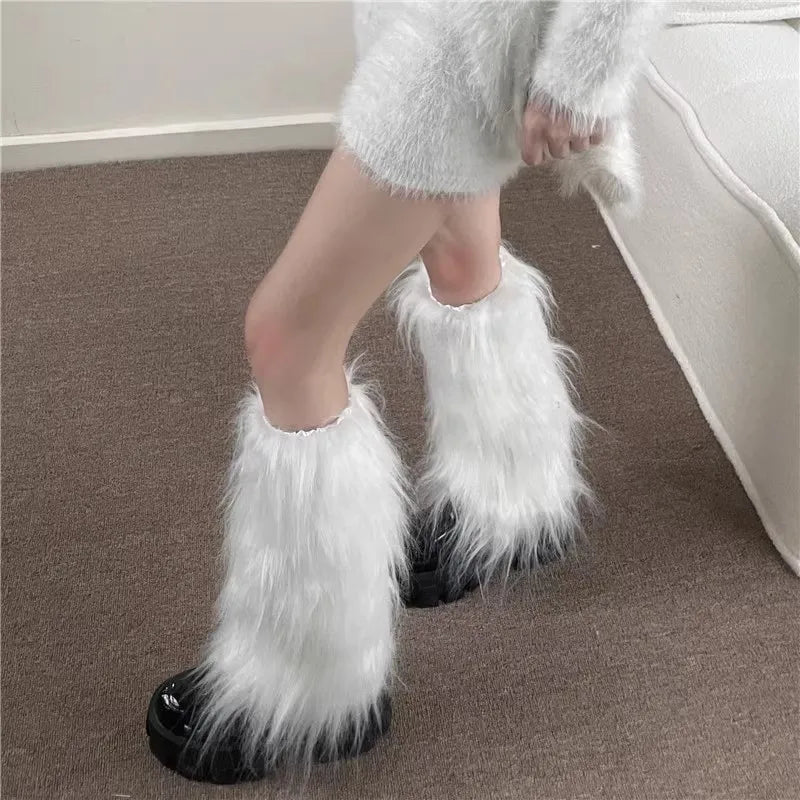 Lbsfy 25/40cm Y2K Spicy Girl Imitation Rabbit Fur Grass Leg Covers Plush Thickened Velvet Subcultural Tubing Stacked Furry Leg Warmers