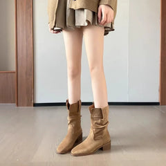 LBSFY -New Style Luxury Women's Retro Brown Western Cowboy Long Boots Women's Fashionable Mid-Calf Pointed Toe Booties Zapatos Mujer