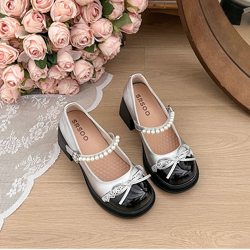 LBSFY -Platform Thick Heel Women Mary Jane Shoes Fashion Butterfly-knot Dress Shoes Ladies Outdoor Leather Pumps