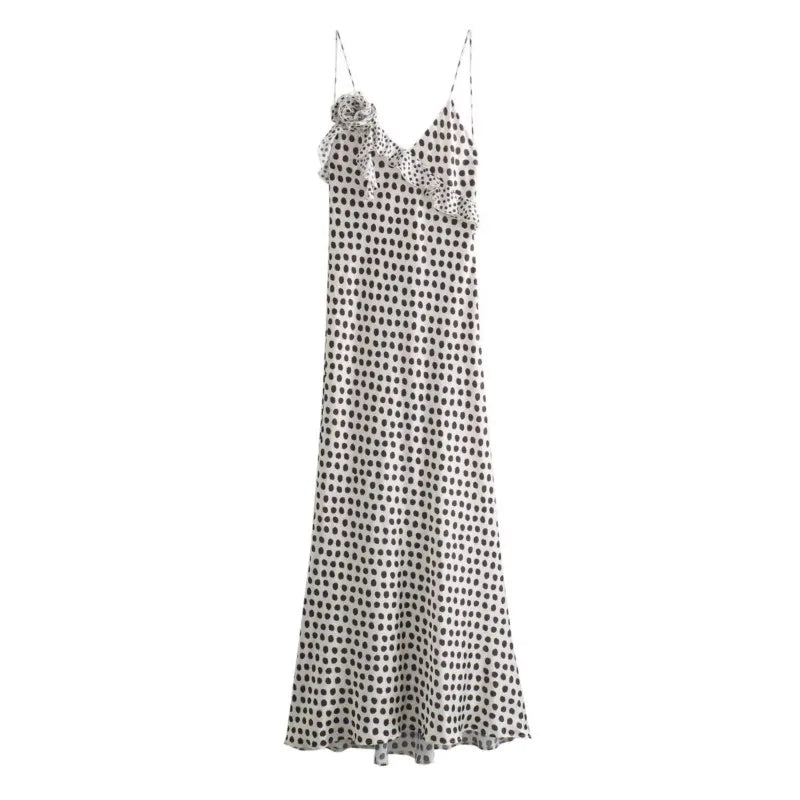 LBSFY -Women's Polka Dot Layered Decorative Satin Sleeveless Suspender Dress Ruffle Slim Chic Party Dress Fashion Female Clothing