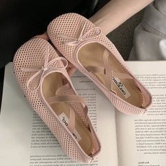 LBSFY -Spring Autumn Fashion Elastic Band Mesh Buckle Women Ballet Flats Round Toe  Casual Mules Shoes Zapatos De Mujer