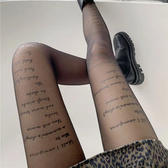 Lbsfy Women Japanese Letter Stockings Nightclub Party Accessories JK Sexy Diamonds Fishnet Underwear Pantyhose Printed Designer Tights