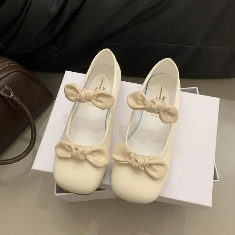 LBSFY  -  Spring Elegant Bow Women Flat Shoes Fashion Round Toe Shallow Slip On Ballerinas Shoes Casual Mary Jane Shoes Cute Girl