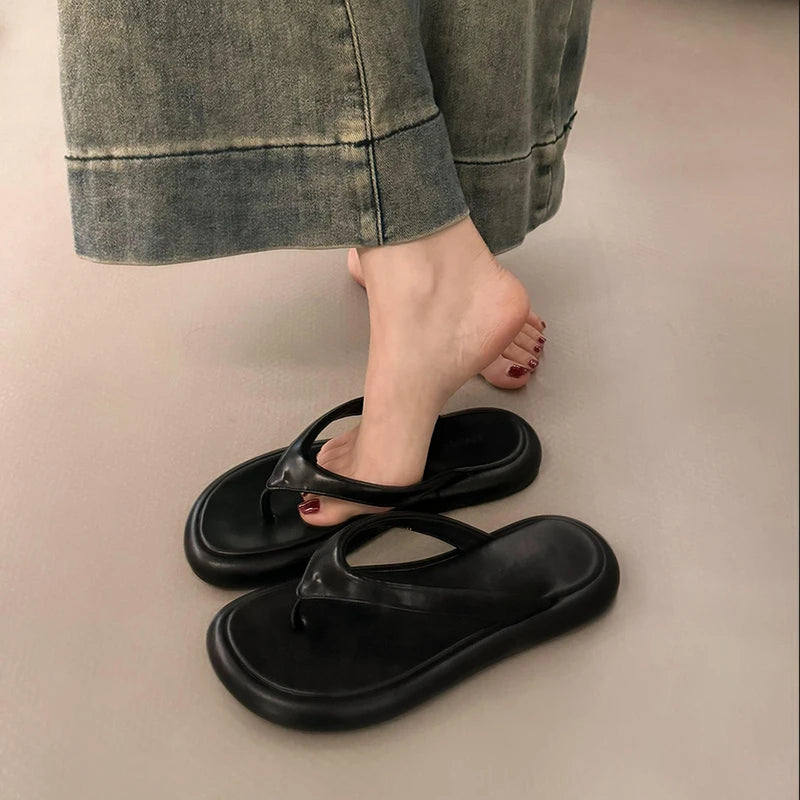 LBSFY  -  Designer Summer Woman Slippers Fashion Clip Toe Flats Heel Silvery Ladies Outdoor Beach Sandalias Flip Flop