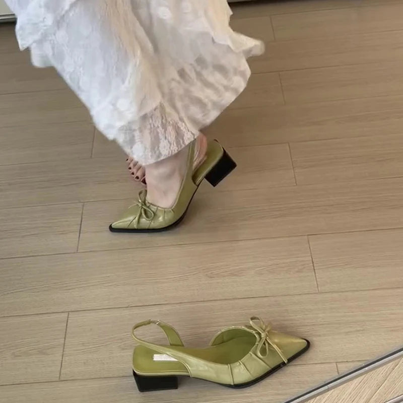 LBSFY  -Summer Fashion Butterfly-knot Pointed Toe Women Sandals Casaul Low Heel Slingbacks Ladies Casual Dress Street Style Shoes