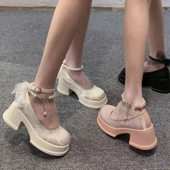LBSFY -Woman Pumps Gothic Pink Kawaii Cute Japanese Style Lolita High Heels on Heeled Round Toe Mary Jane Shoes for Women Evening Offer