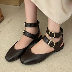 LBSFY  -  BIG Size 43 Designer Narrow Band Buckle Strap Women Flats Shoes Fashion Round Toe Party Dress Ladies Shoes