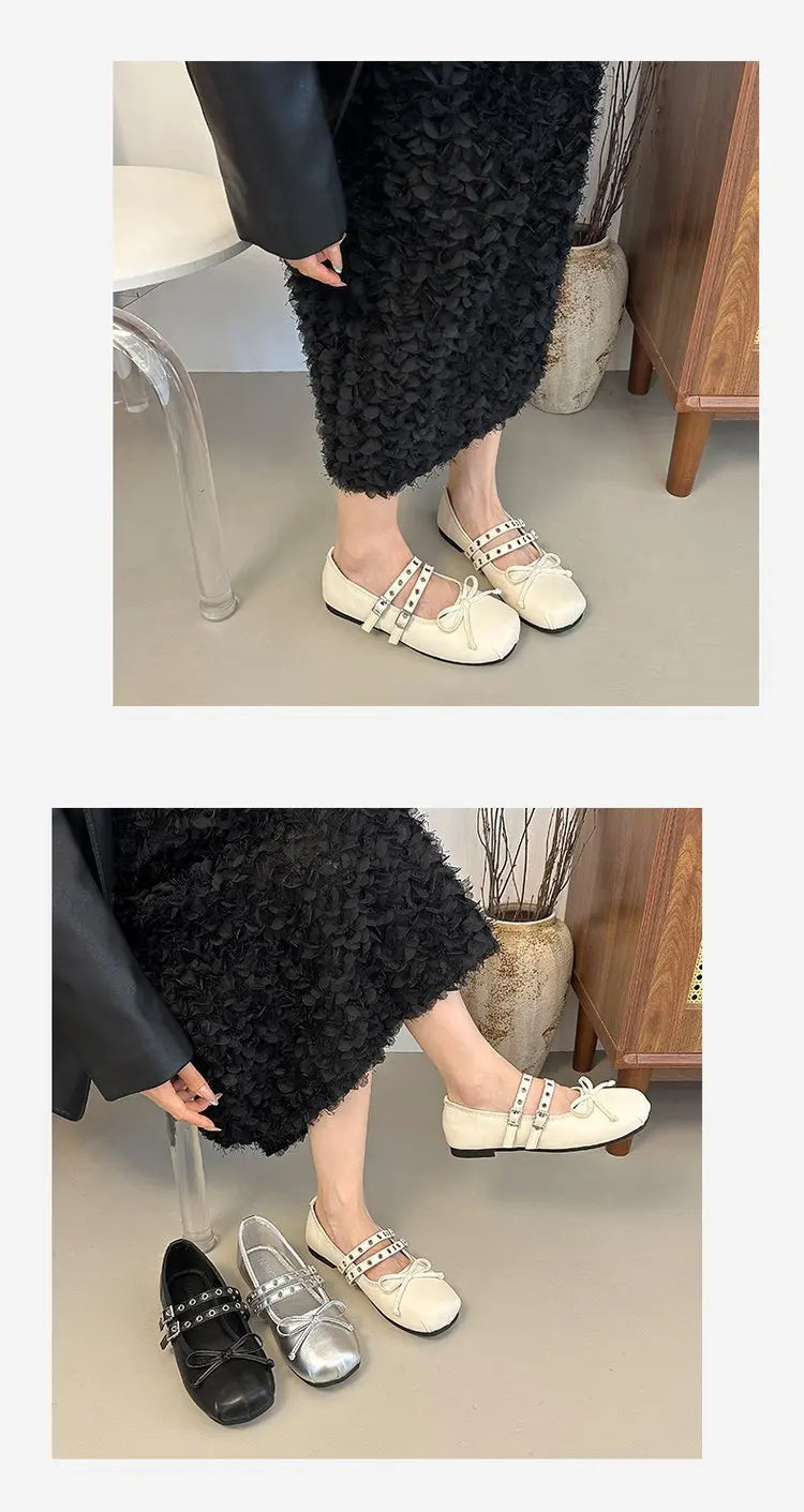 LBSFY -2025 Hot Selling Square Toe Butterfly-knot Women Mary Jane Shoes Ladies Soft Sole Dress Flats Casual Street Style Ballet Shoes