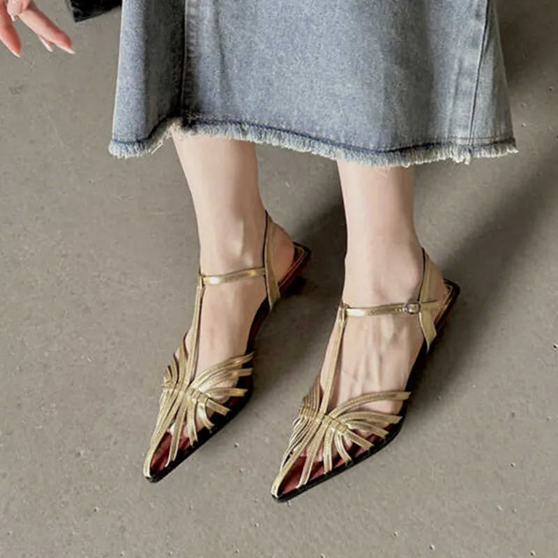 LBSFY  -  Summer Heels Women Sandal Fashion New Brand Gold Narrow Band Ladies Slingback Shoes Ankle Srtrap Dress Slides Mujer