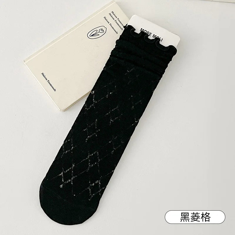 Lbsfy Women's Socks Jk Harajuku White Black Spring Summer Cotton Fashion Korean Style Simple Ins Mid-tube Breathable Comfortable Socks