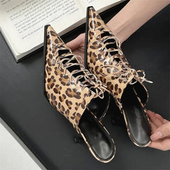 LBSFY -Fashion Pointed Toe Woman Slippers Pumps Design Leopard Print Thin Low Heels Ladies Mules Slides Shoes Zapatos De Mujer