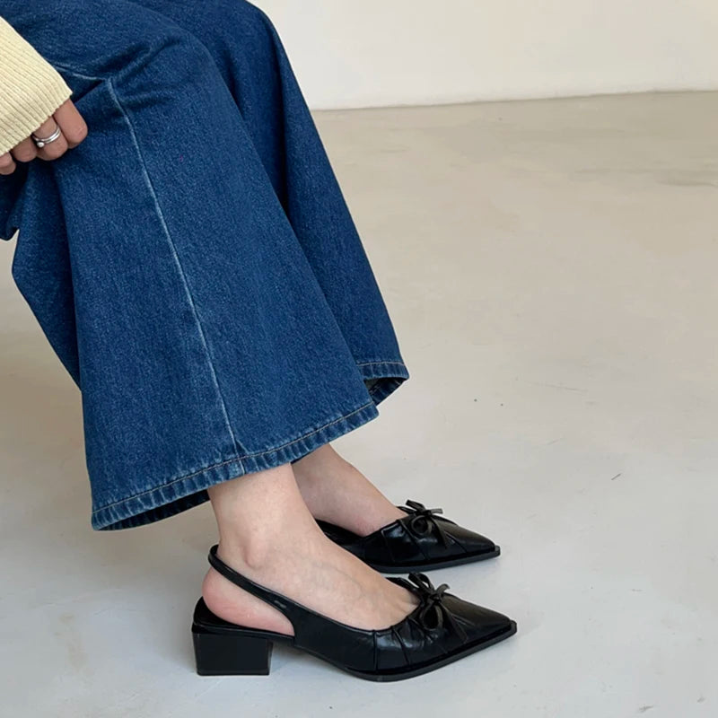 LBSFY  -Summer Fashion Butterfly-knot Pointed Toe Women Sandals Casaul Low Heel Slingbacks Ladies Casual Dress Street Style Shoes