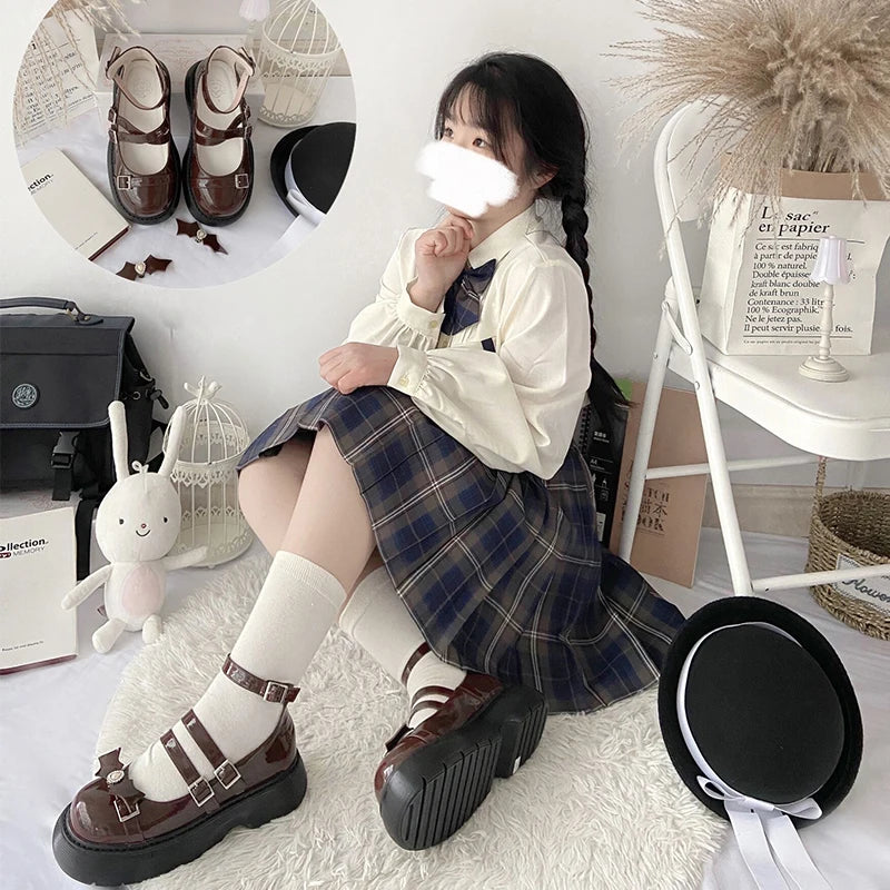 LBSFY  -  Mary Jane Pu Leather Loli Shoes Thick Sole Student Jk Uniform Sweet Girl Shoes Japanese Wedge Platform Kawaii Female Shoes