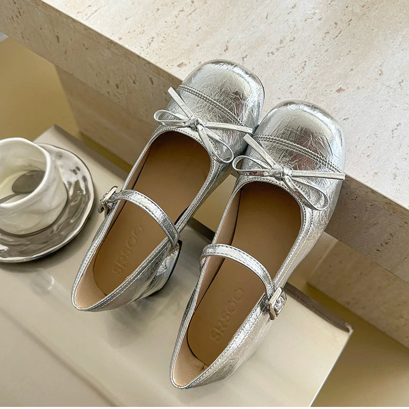 LBSFY -Ballet Style Butterfly-knot Mary Jane Shoes for Women Concise Dress Thick Heel Ladies Footwear