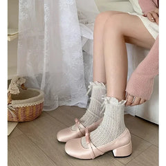 LBSFY -Women Chunky Heel Shoes New  Fashion Bowknot Strap Mid Heels Women Mary Jane Shoes Dress Shallow Mouth Ladies Ballet Shoes