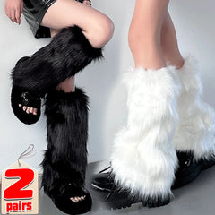 Lbsfy 1/2pairs Y2K Spicy Girls Imitation Rabbit Fur Grass Leg Covers Plush Thickened Velvet Subcultural Tubing Stacked Furry Leg