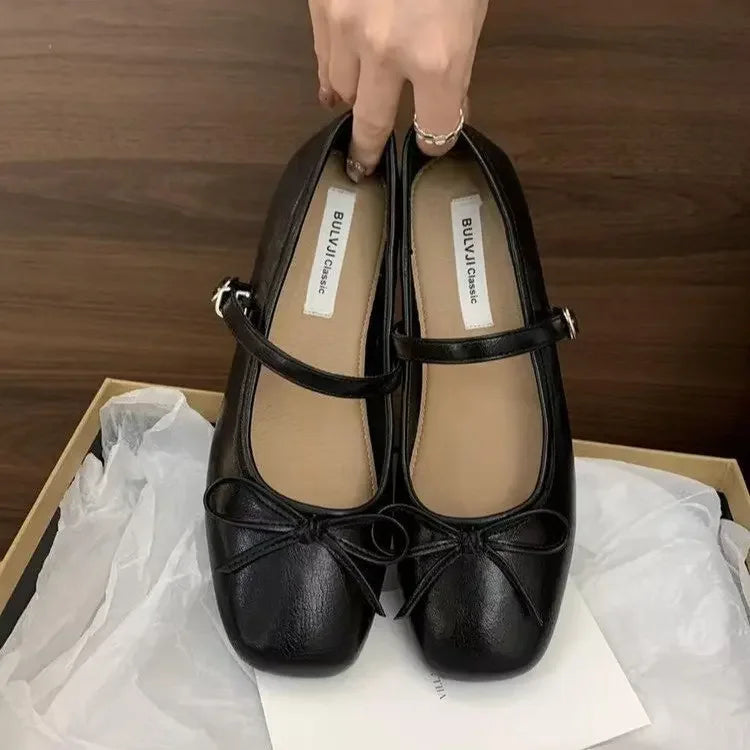 LBSFY -French Butterfly Knot round Head Mary Jane Shoes Women Soft Bottom Commute Evening Single Shoes Low Cut Casual Footwear