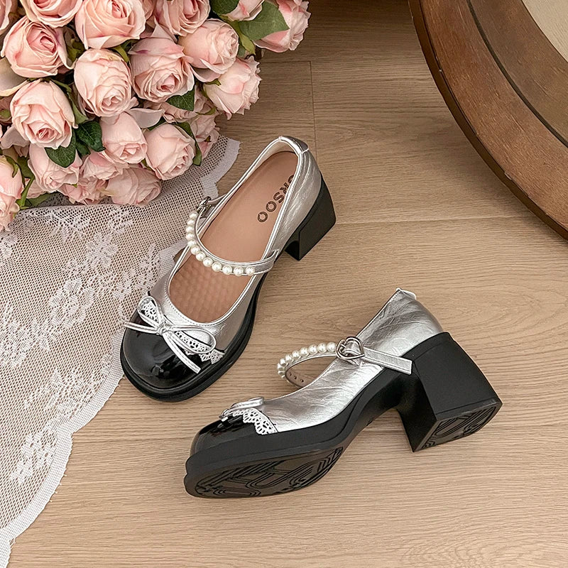 LBSFY -Platform Thick Heel Women Mary Jane Shoes Fashion Butterfly-knot Dress Shoes Ladies Outdoor Leather Pumps