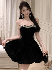 LBSFY -Black Velvet Womens Dresses Sexy Strapless Backless Wedding Party Mini Dress Slim Waist Prom A-Line Vestidos Female Clothes New