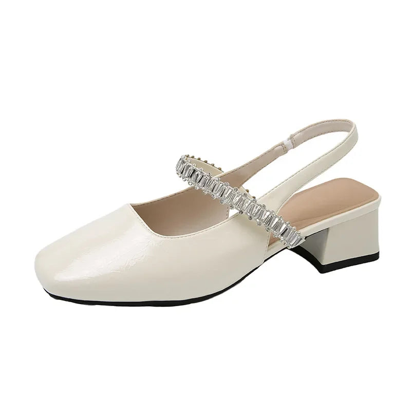 LBSFY -Comfortable Soft Leather High Heels Women's Sandals Summer New Style Fashion Mary Jane Shoes Square Toe Rubber Bottom