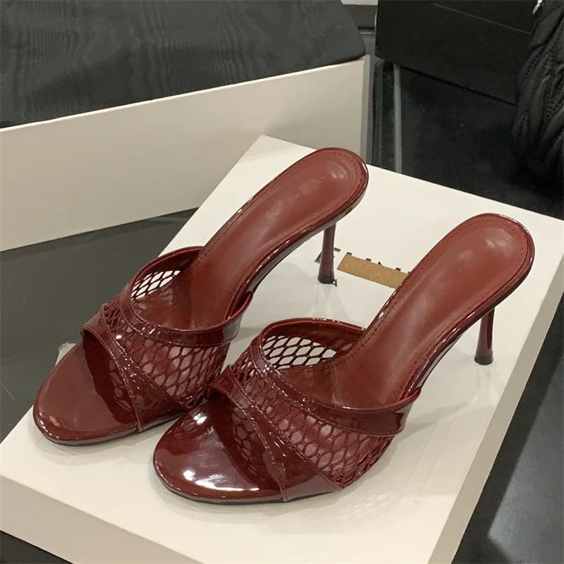 LBSFY -Summer Fashion Mesh Woman Slippers Elegance Stripper Thin Low Heels Beach Ladies Mules Slides Shoes Zapatos De Mujer