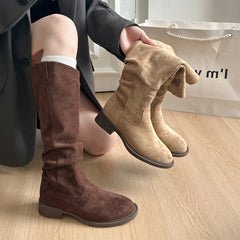 LBSFY -New Style Fashion Women's Low Heel Side Zip Suede Thigh High Women's Luxury Boot Retro Woman Boots Autumn Winter Knee High Boots